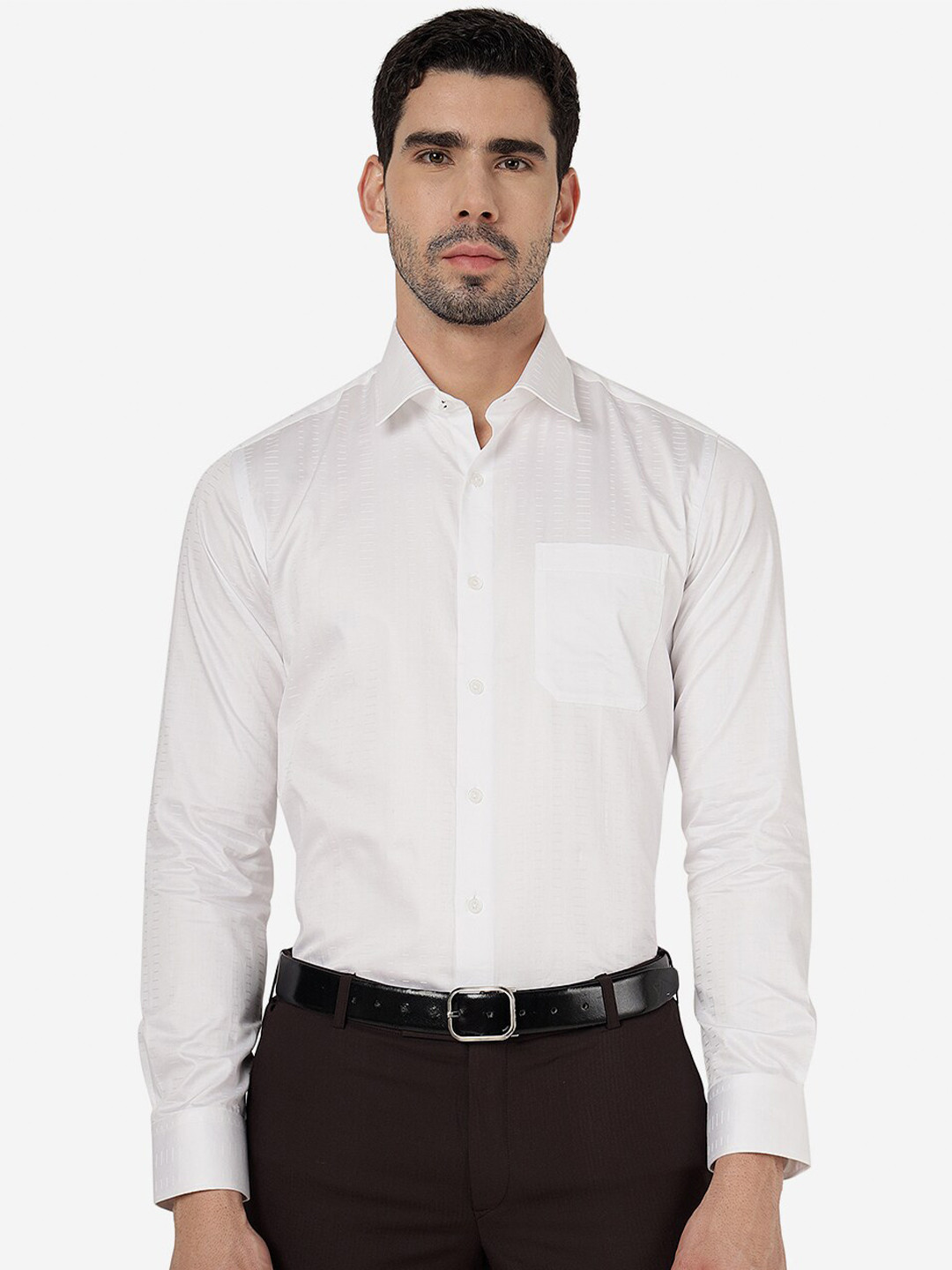 

JADE BLUE Men White Slim Fit Textured Pure Cotton Formal Shirt