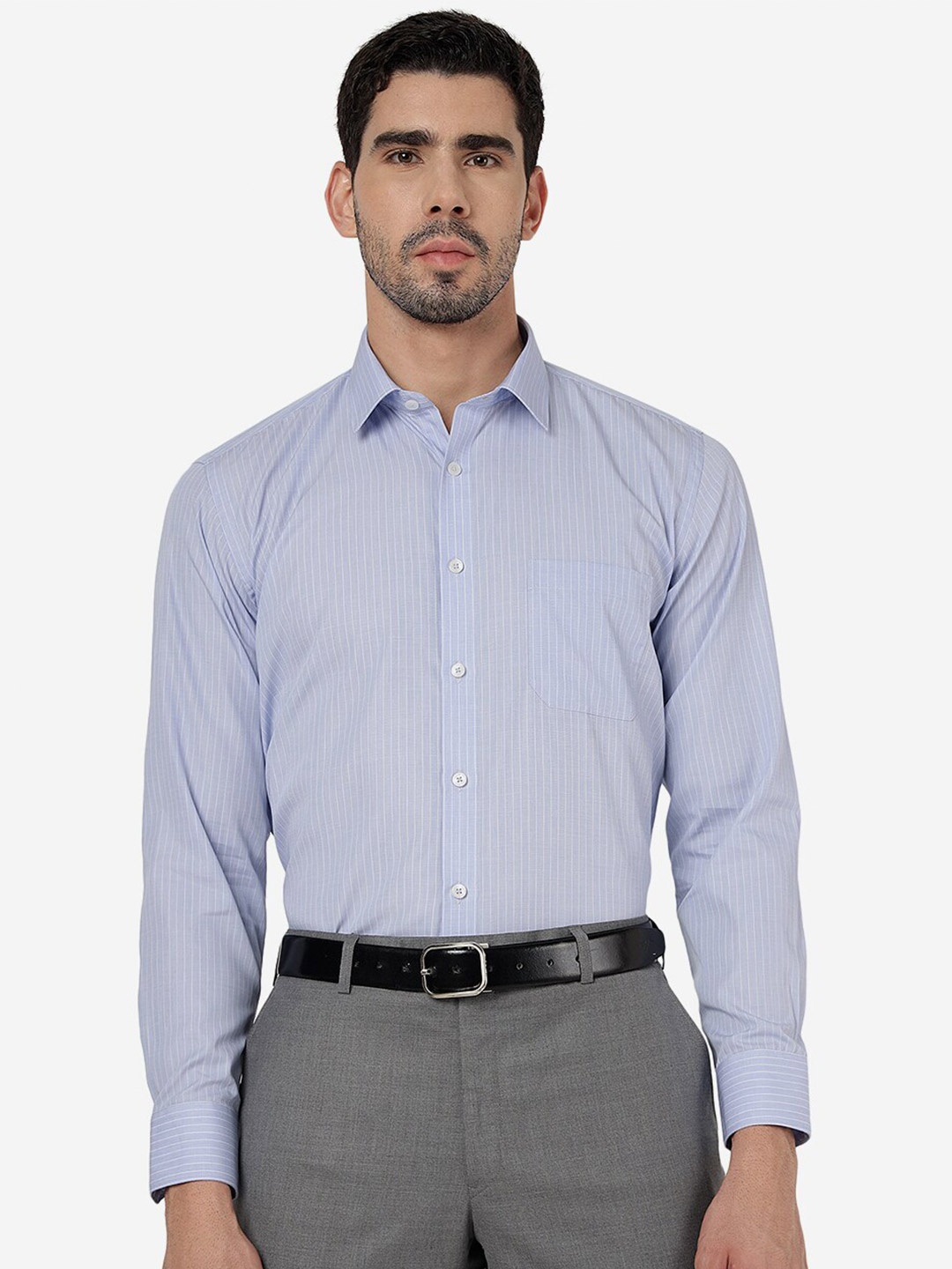 

JADE BLUE Vertical Stripes Pure Cotton Formal Shirt