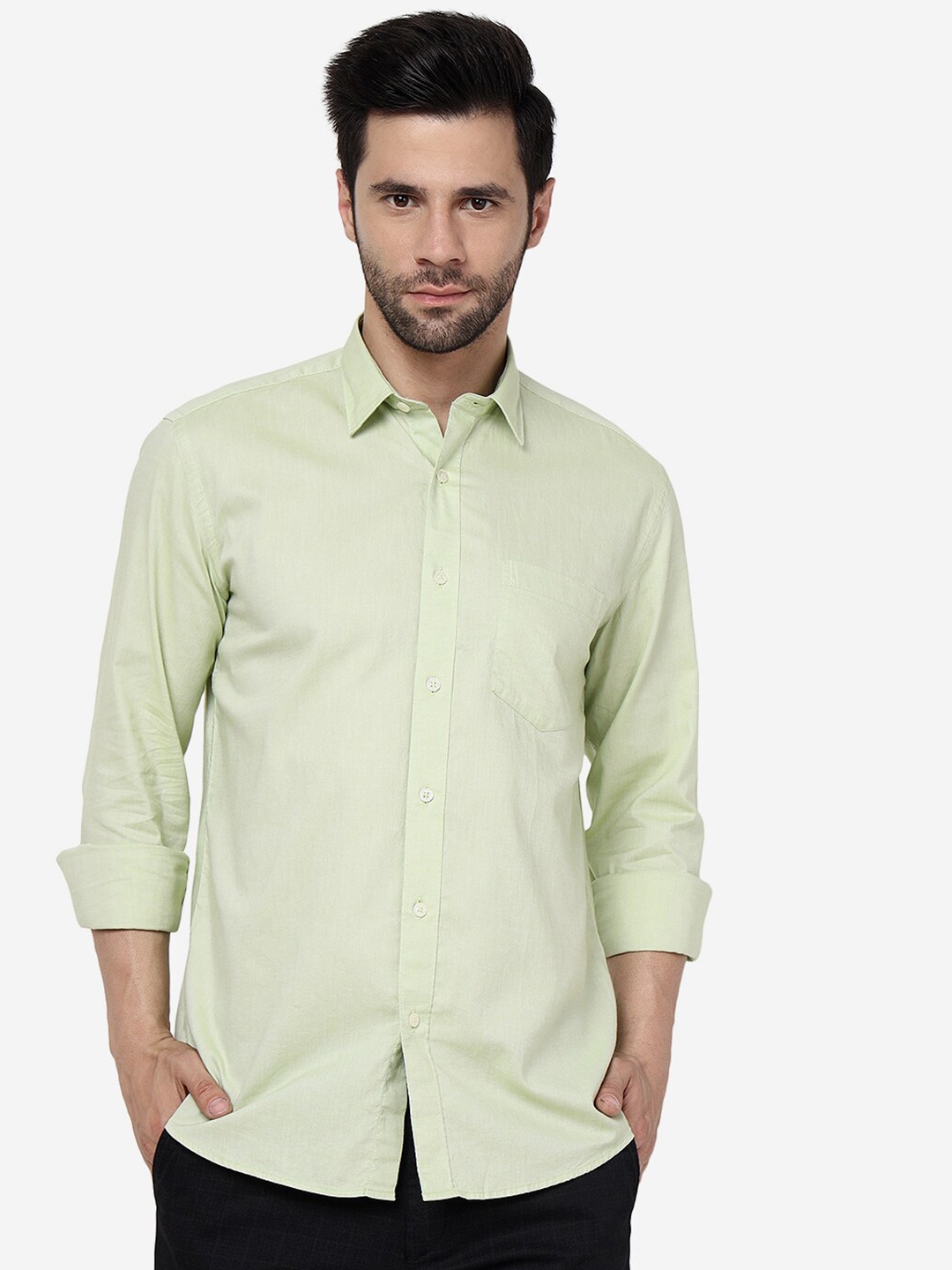 

JADE BLUE Slim Fit Pure Cotton Casual Shirt, Green