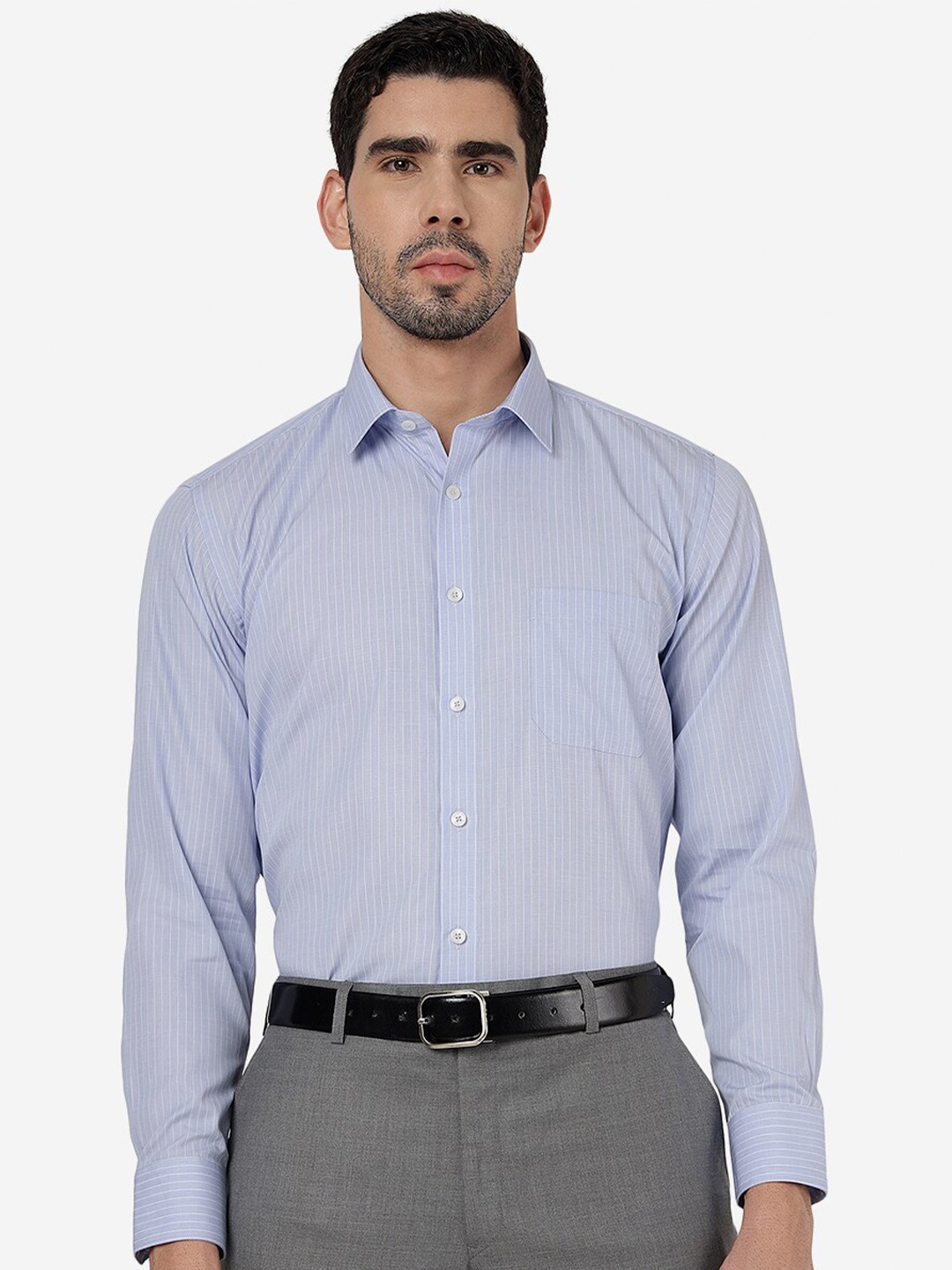 

JADE BLUE Vertical Striped Spread Collar Pure Cotton Formal Shirt