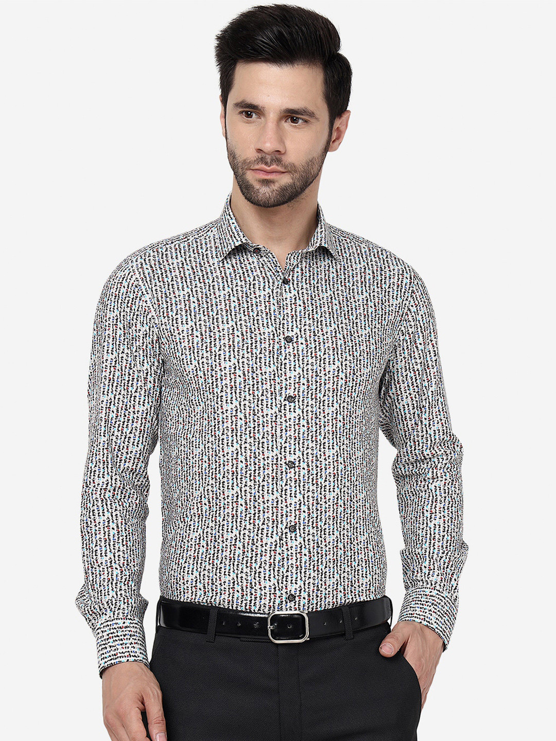 

JB STUDIO Slim Fit Micro Ditsy Printed Pure Cotton Formal Shirt, White