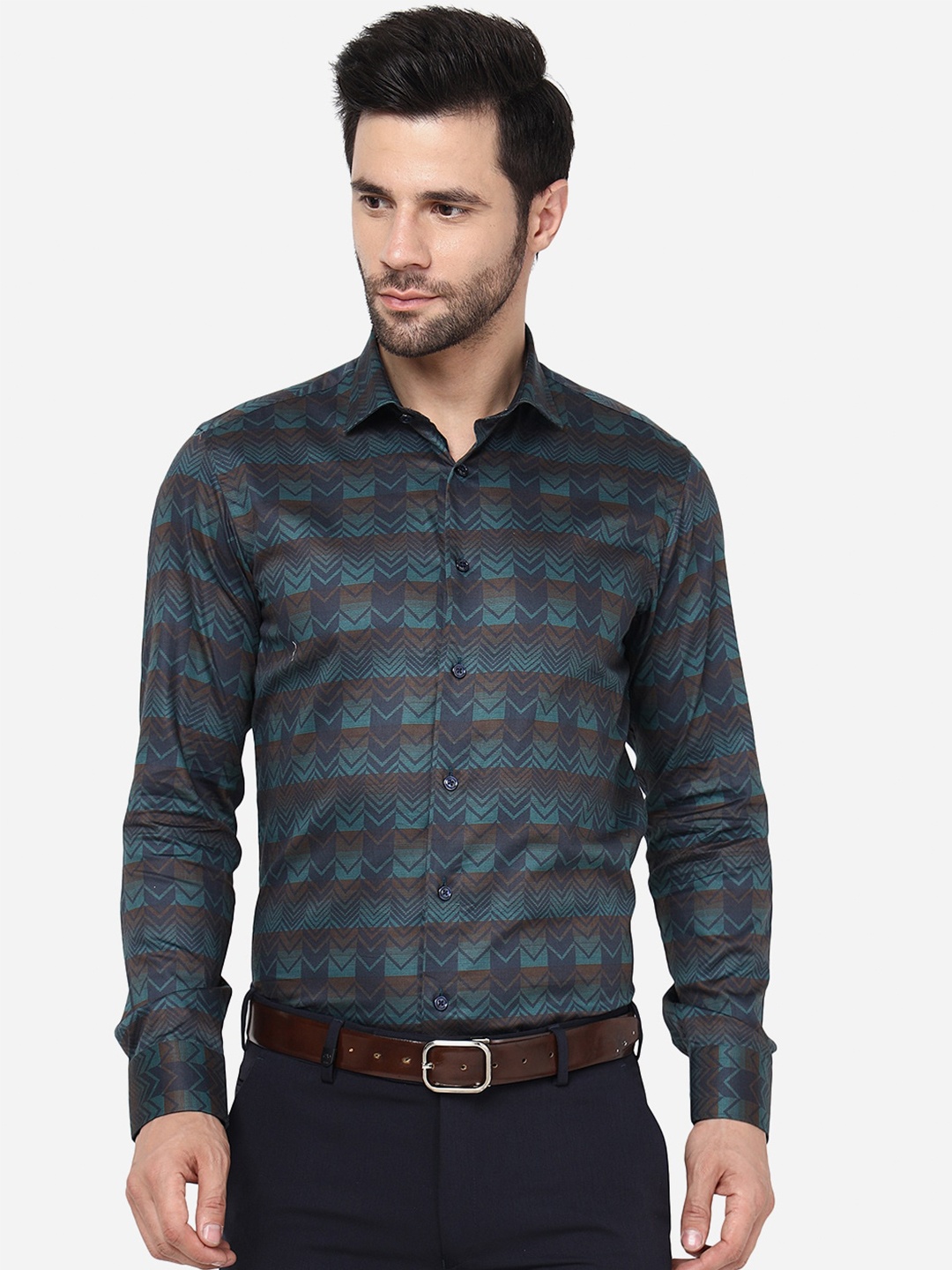 

JB STUDIO Men Green Slim Fit Opaque Printed Party Shirt