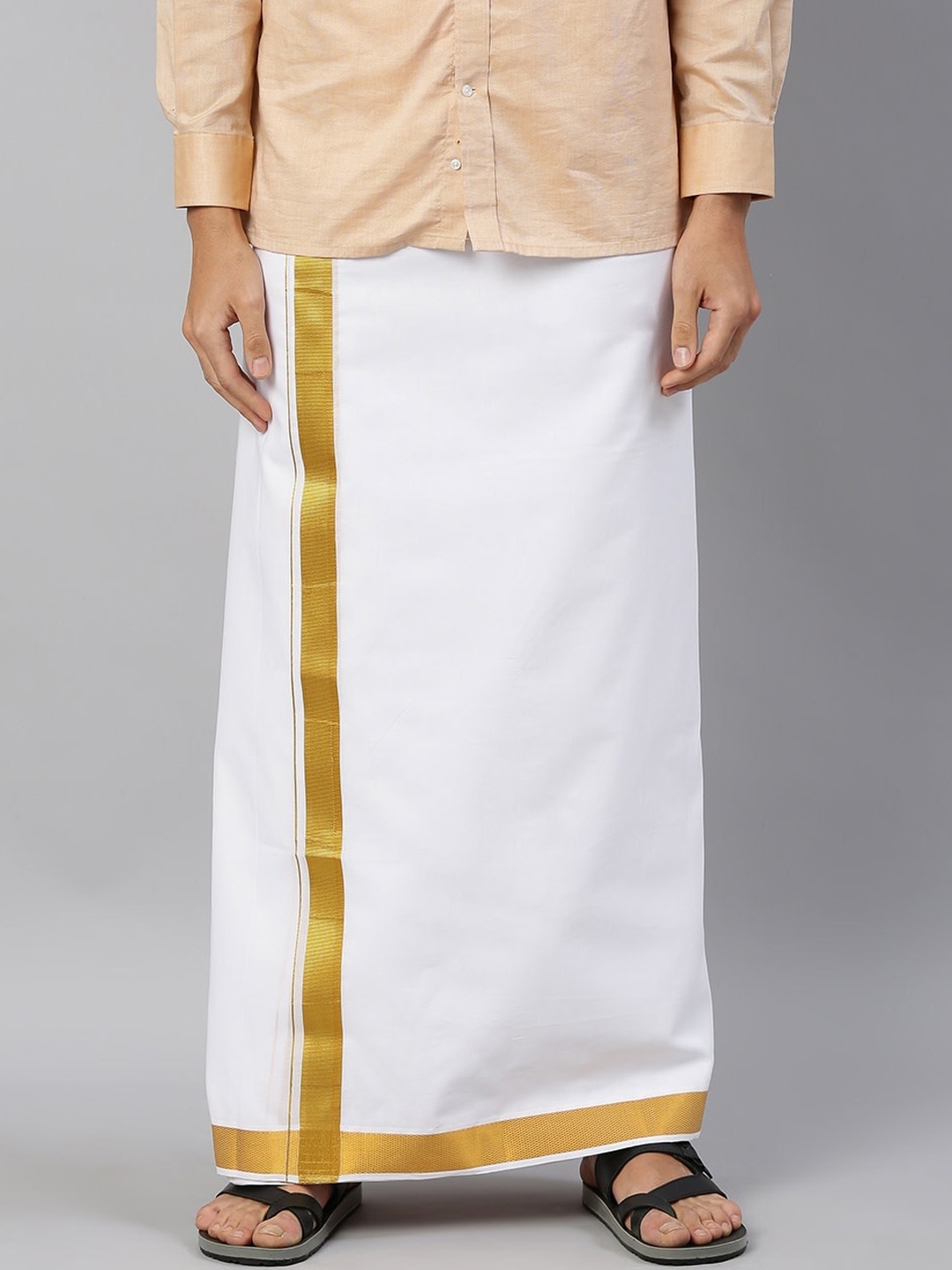 

Ramraj Pure Cotton Double Layer Veshti With Jari Border, White