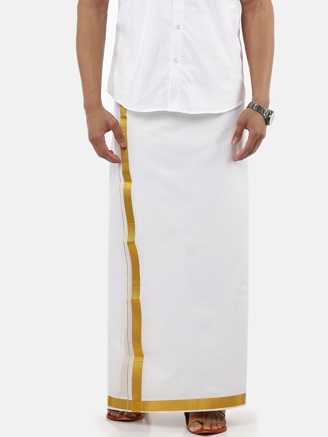 

Ramraj Pure Cotton Double Layer Veshti With Jari Border, White