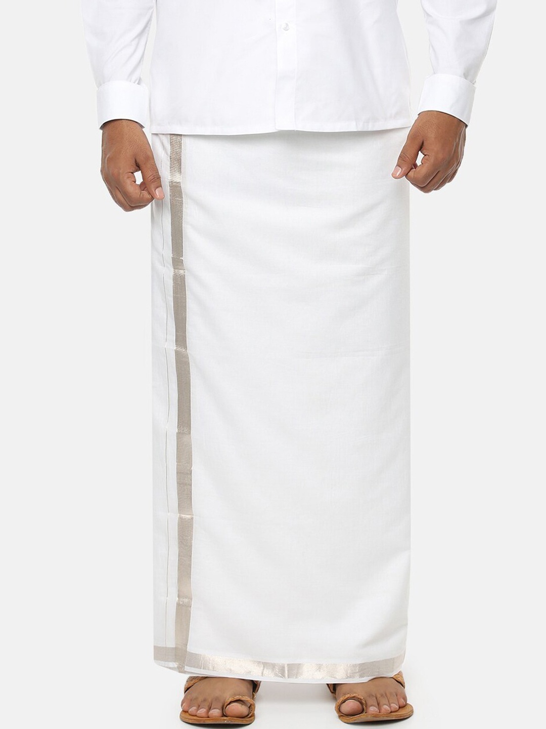 

Ramraj Pure Cotton Double Layer Veshti With Jari Border, White
