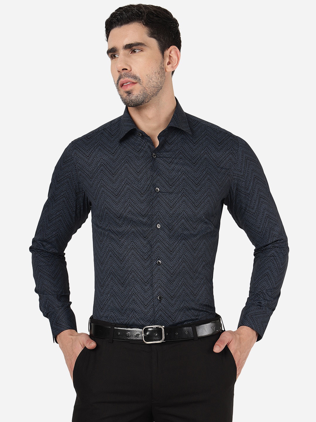 

WYRE Slim Fit Abstract Printed Pure Cotton Party Shirt, Blue