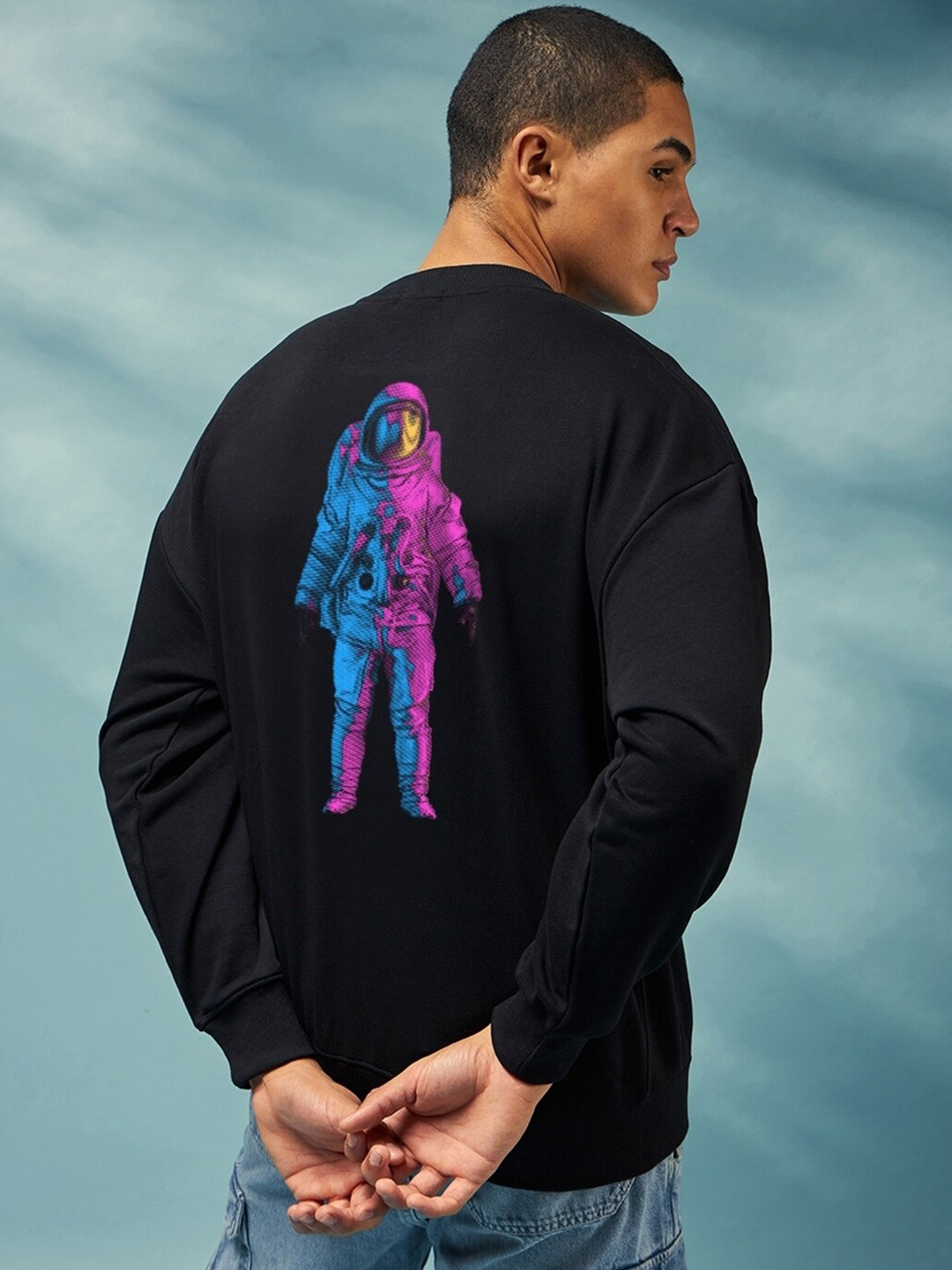 

Bewakoof Official Nasa Merchandise Universal Astro Graphic Printed Oversized Sweatshirt, Black