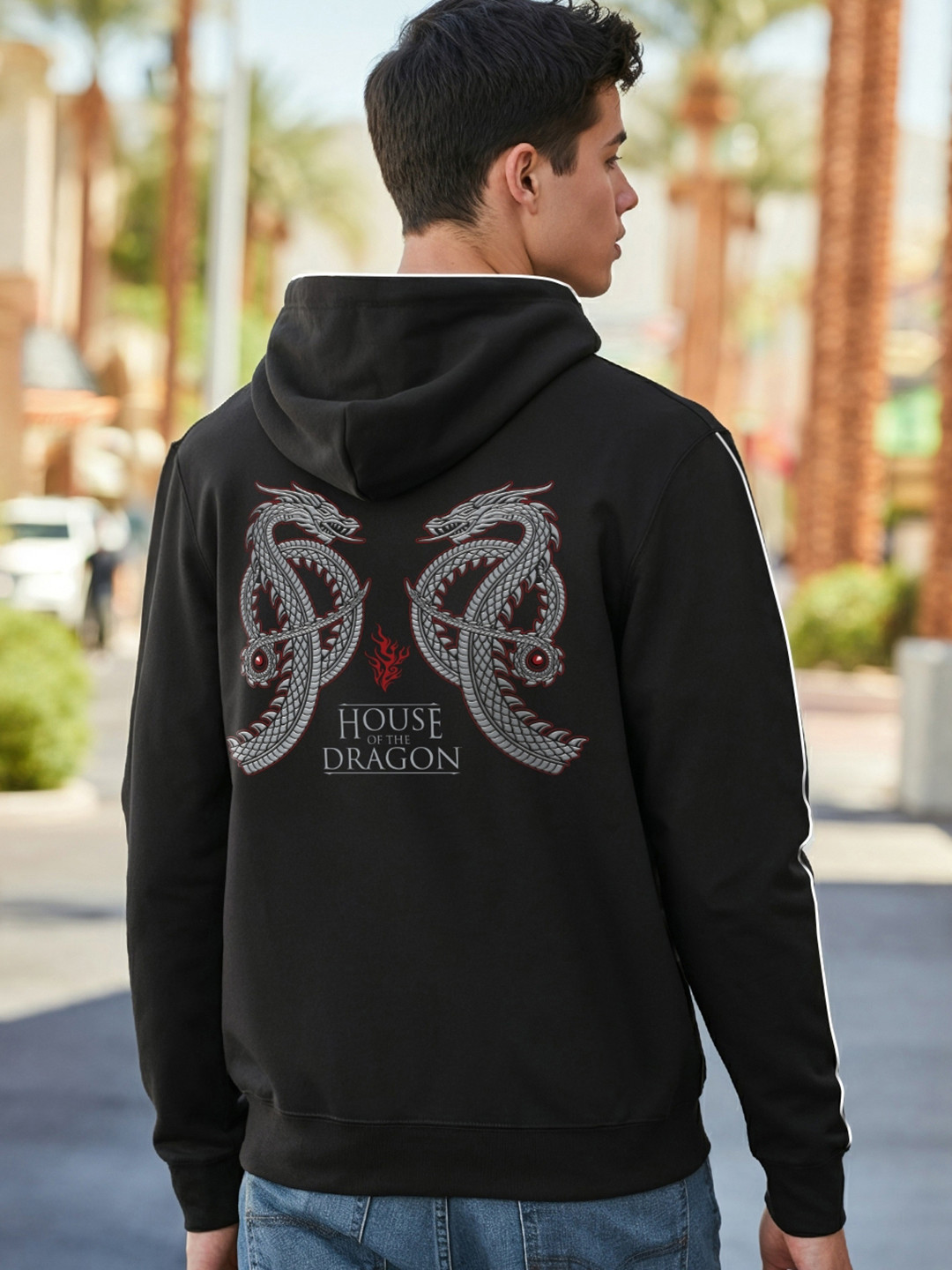 

Bewakoof House Of The Dragon Printed Hooded Cotton Pullover Sweatshirt, Black