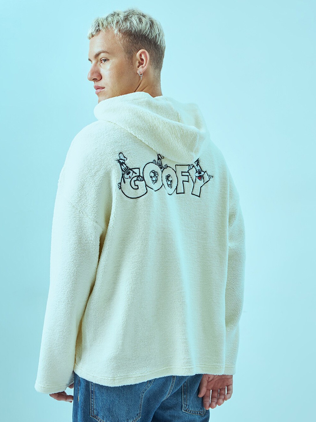 

Bewakoof Goofy Printed Hooded Oversized Pullover Sweatshirt, White