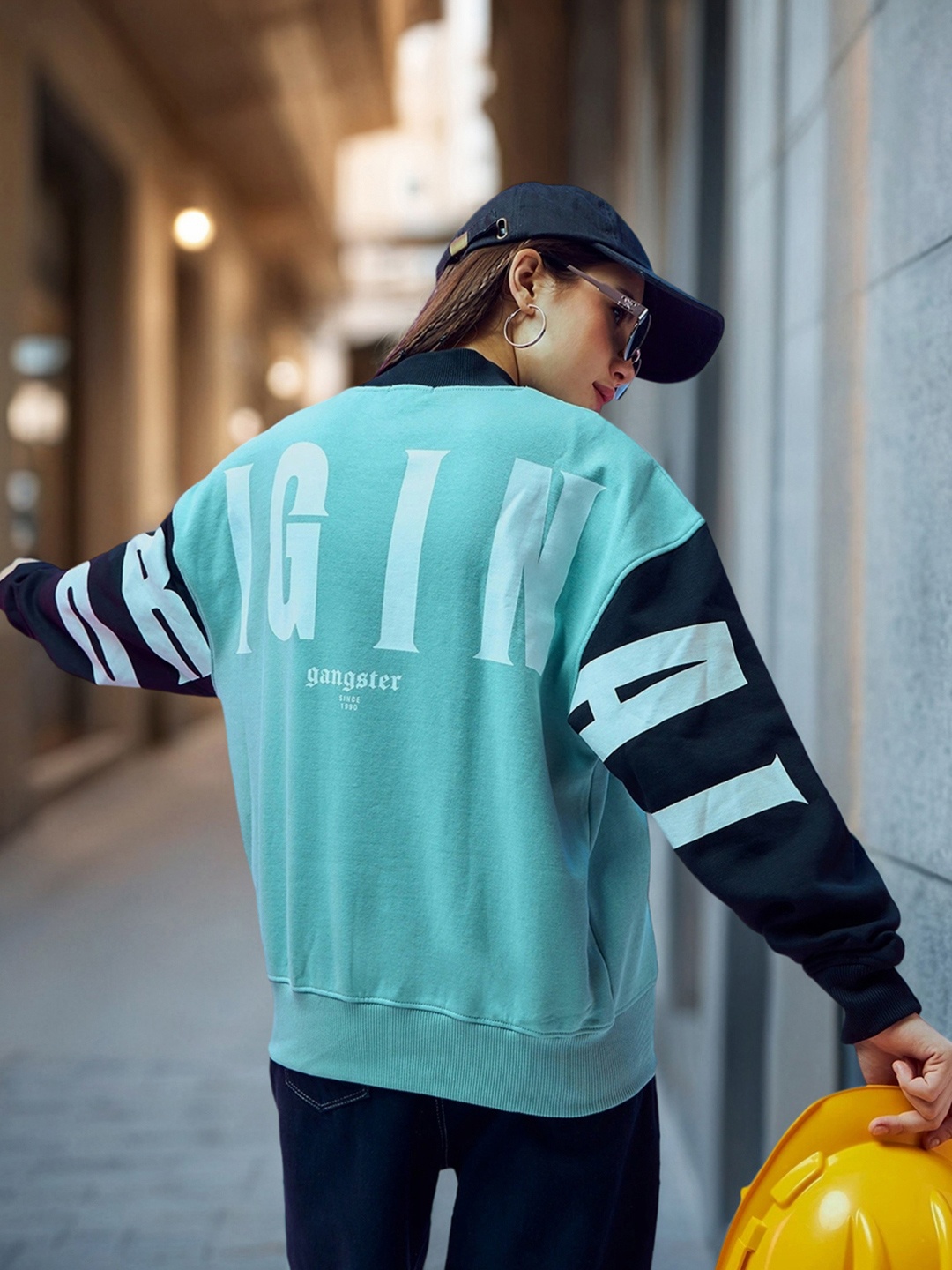 

Bewakoof Heavy Duty 1.0 Women Gangster Typography Oversized Sweatshirt, Green