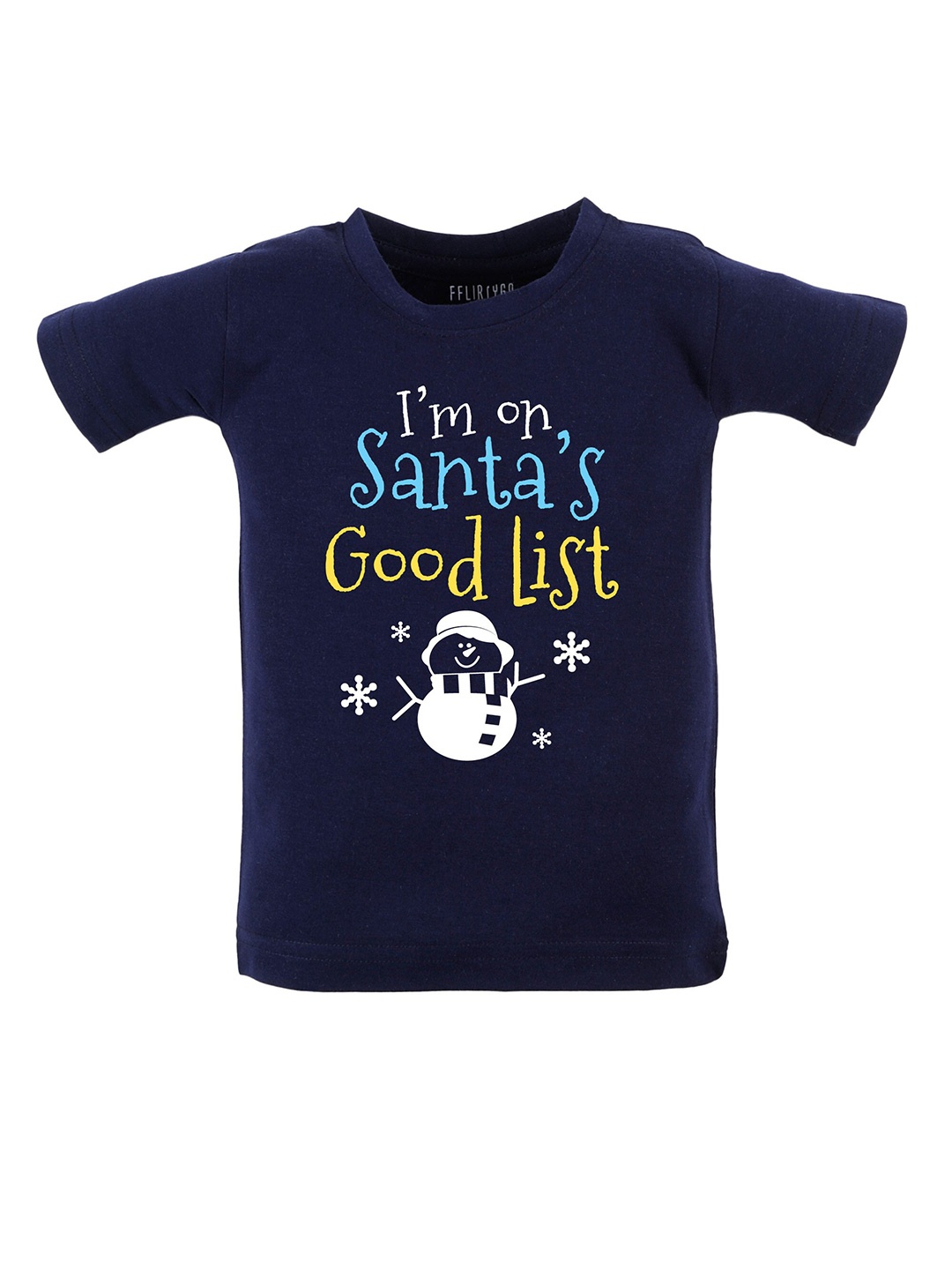 

FFLIRTYGO Kids Typography Printed Pure Cotton T-shirt, Navy blue