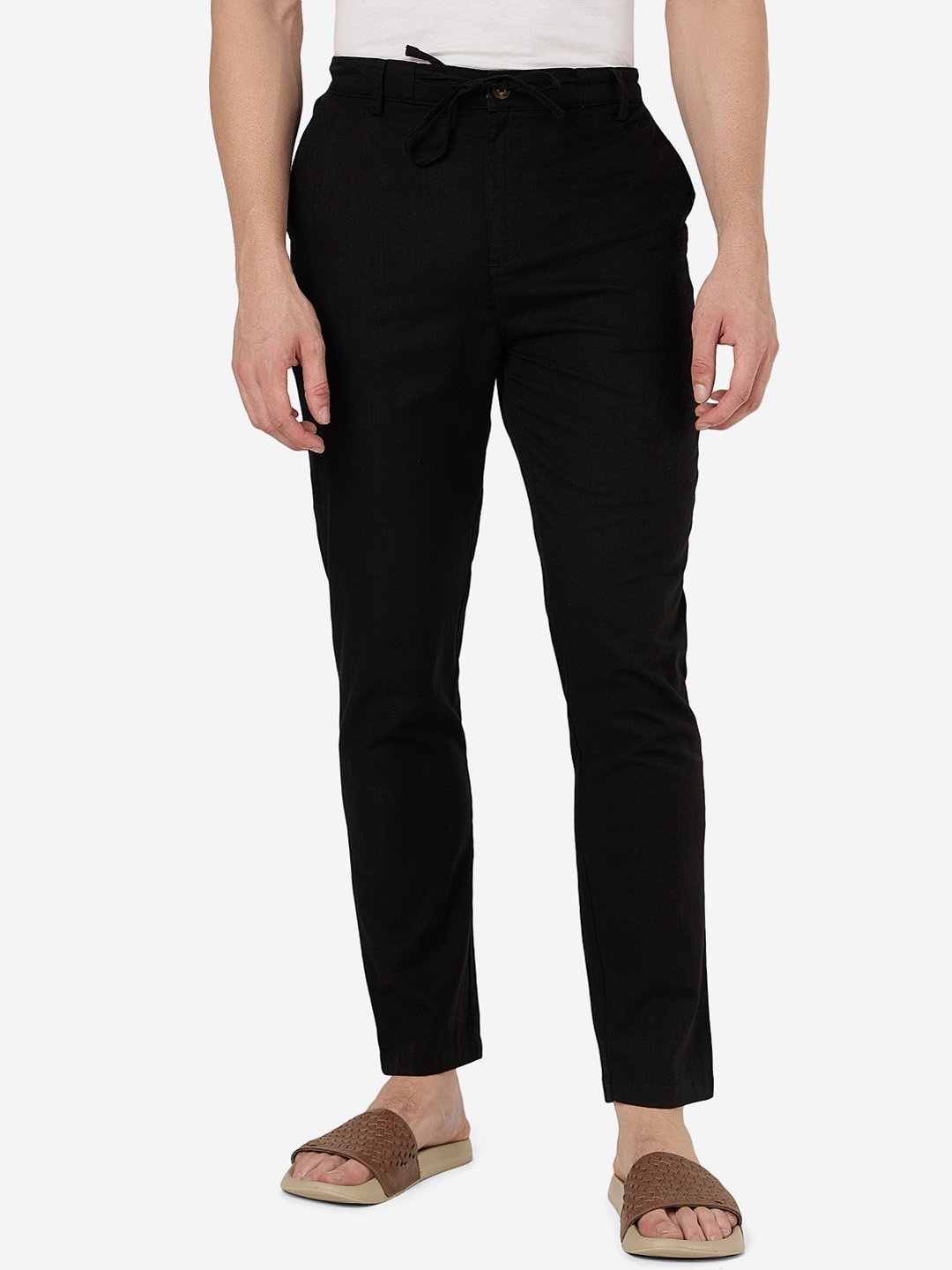 

JADE BLUE Men Slim Fit Mid-Rise Pure Cotton Lounge Pants, Black