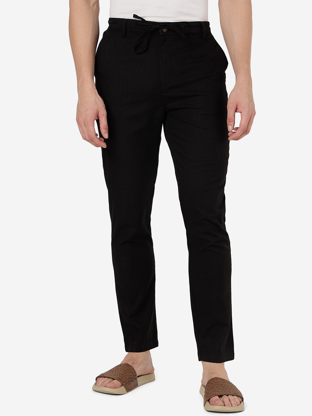 

JADE BLUE Men Slim Fit Mid-Rise Pure Cotton Lounge Pants, Black