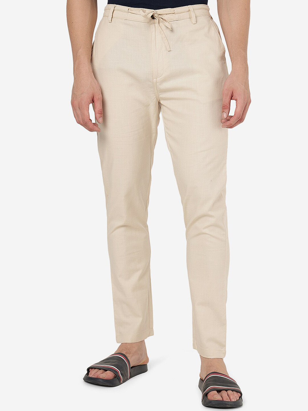 

JADE BLUE Men Slim Fit Mid-Rise Pure Cotton Lounge Pants, Cream