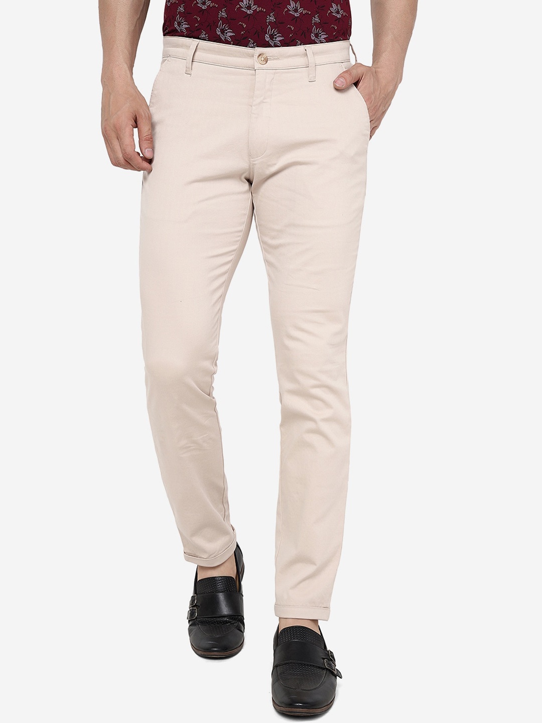 

Greenfibre Men Slim Fit Mid Rise Pure Cotton Trousers, Cream