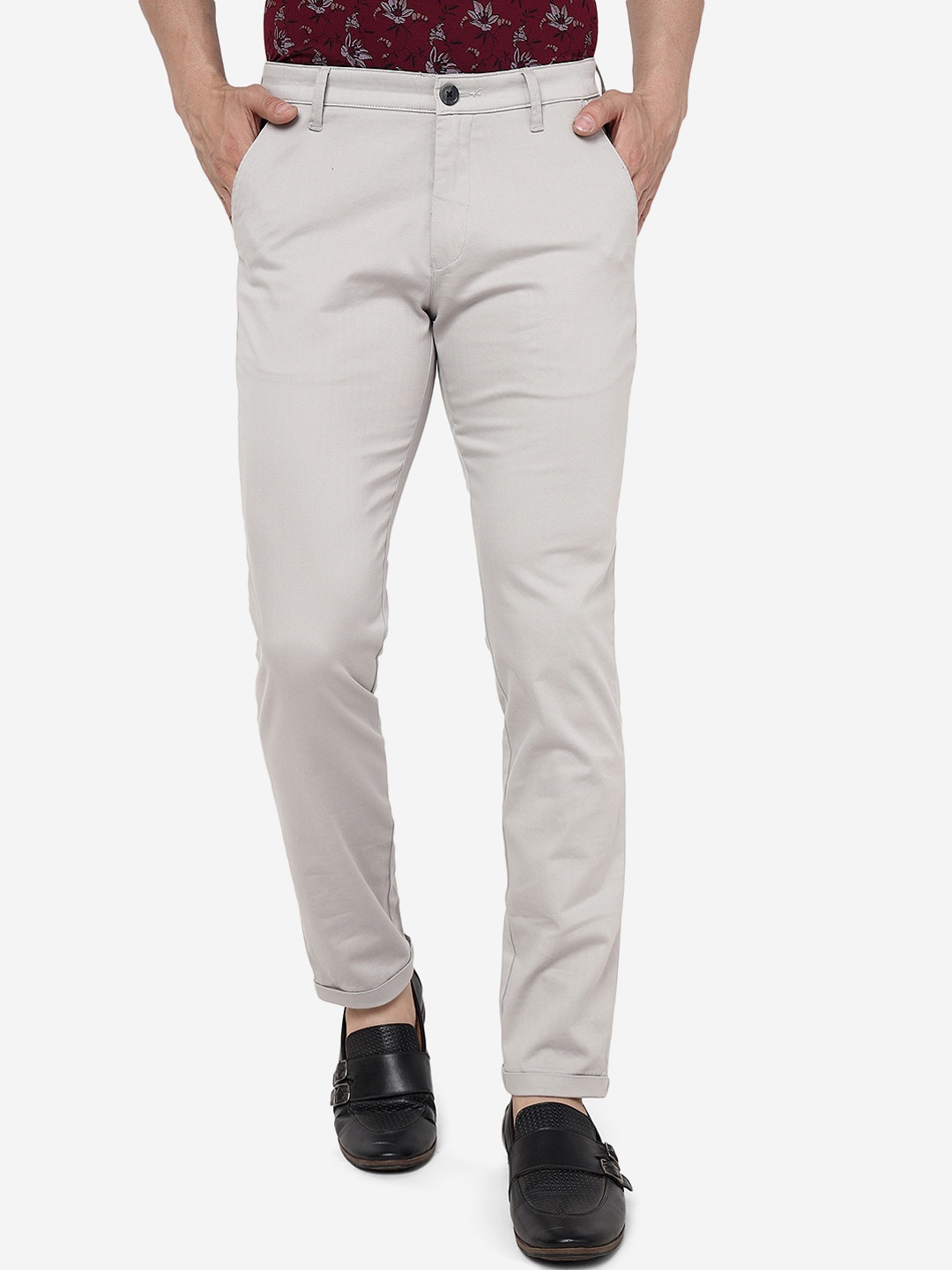 

Greenfibre Men Slim Fit Mid Rise Pure Cotton Trousers, Grey