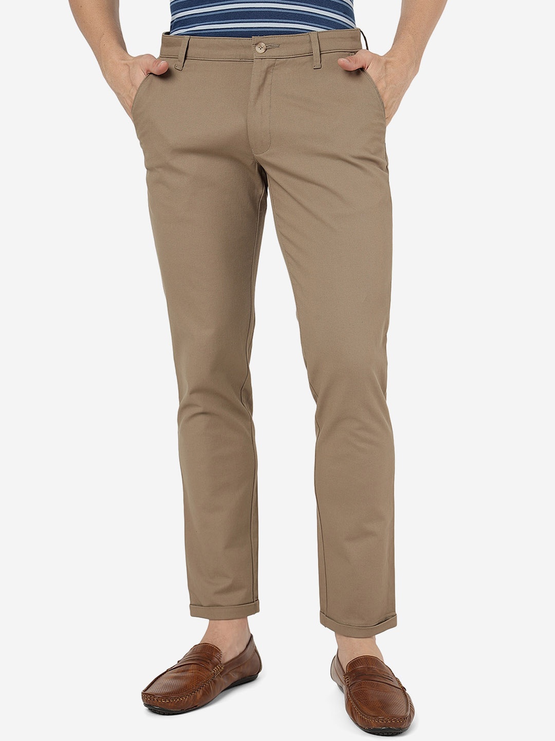 

Greenfibre Men Slim Fit Mid Rise Pure Cotton Trousers, Beige