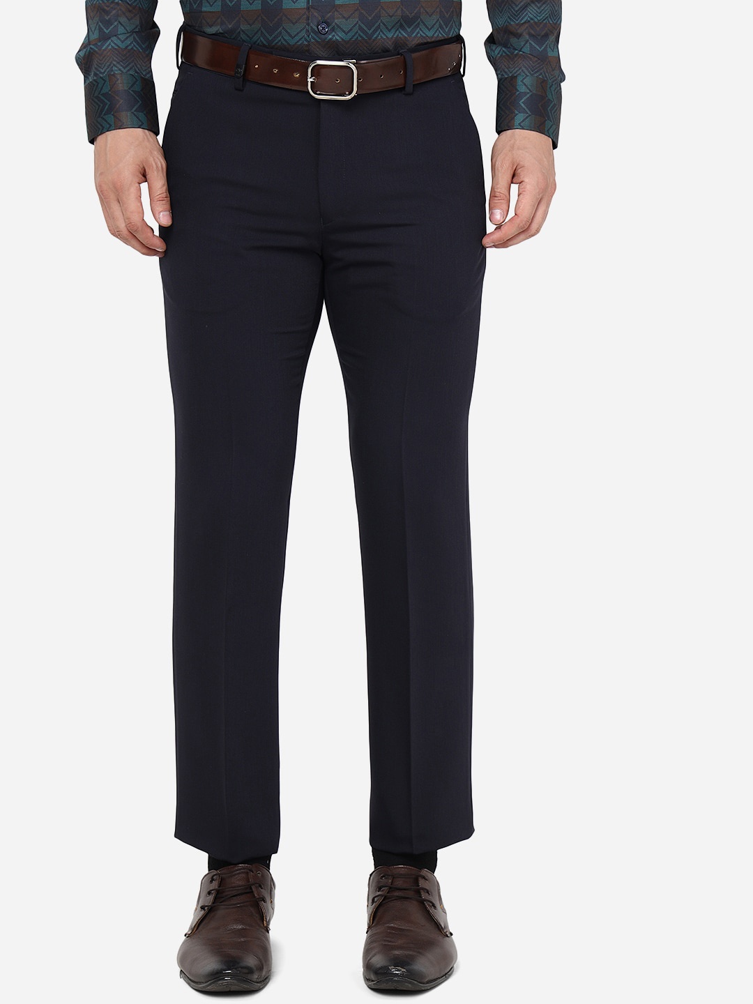 

JB STUDIO Men Slim Fit Mid Rise Formal Trousers, Blue