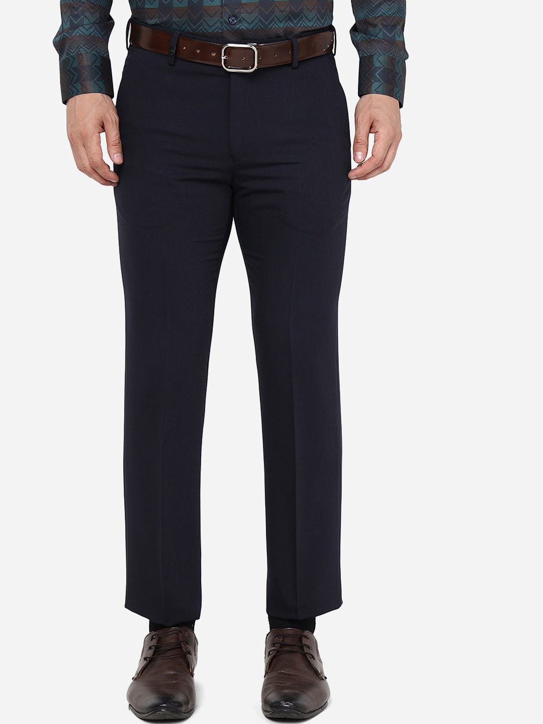 

JB STUDIO Men Slim Fit Mid Rise Formal Trousers, Blue