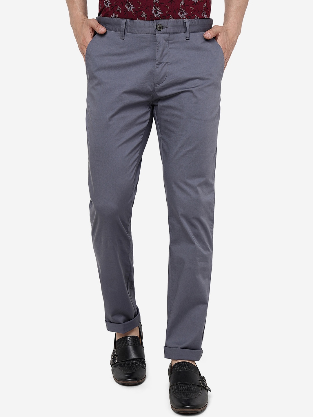 

JADE BLUE Men Slim Fit Pure Cotton Chinos Trousers, Purple