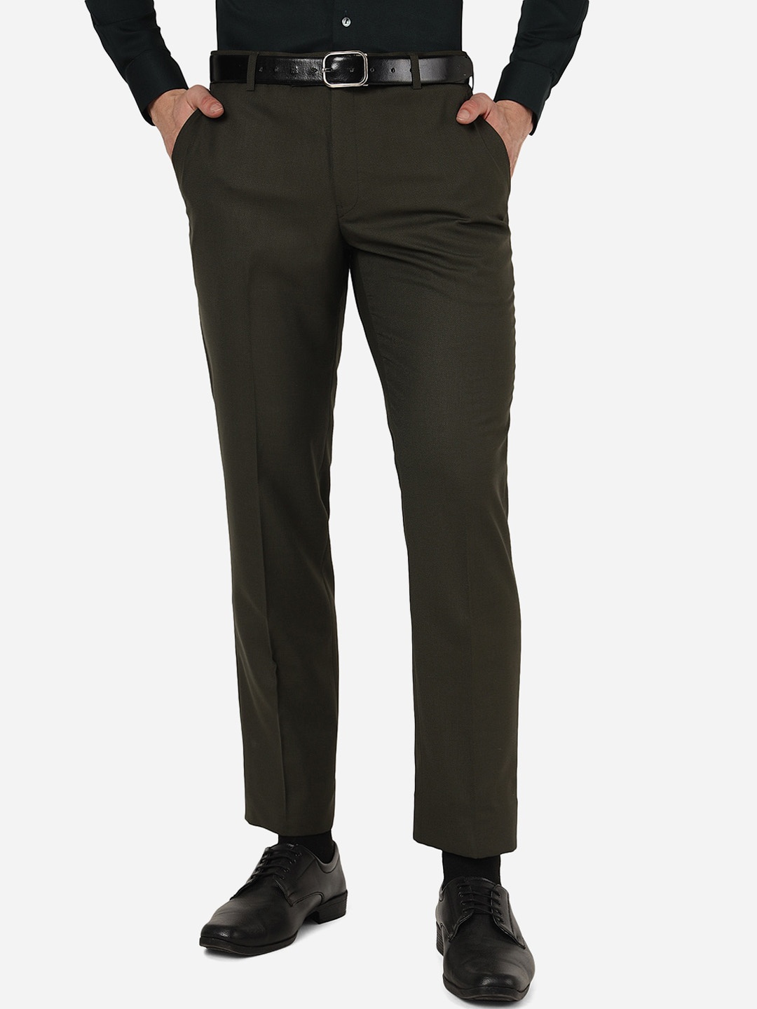 

JADE BLUE Men Mid-Rise Flat-Front Formal Trousers, Green