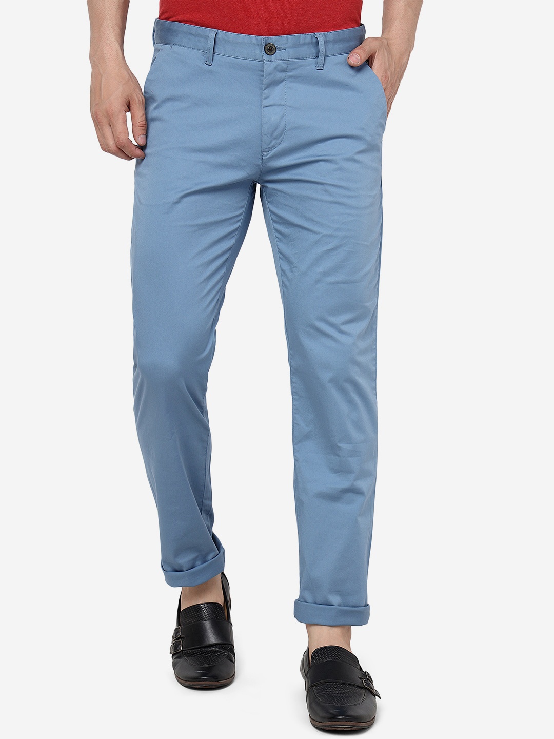 

JADE BLUE Men Mid-Rise Slim Fit Pure Cotton Trousers