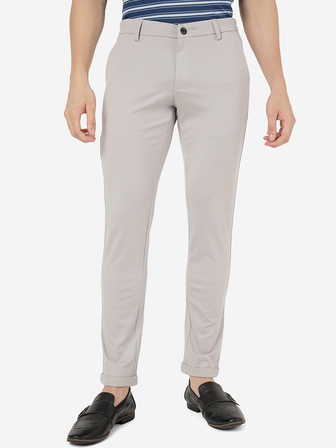 

JADE BLUE Men Mid Rise Pure Cotton Regular Trousers, Grey