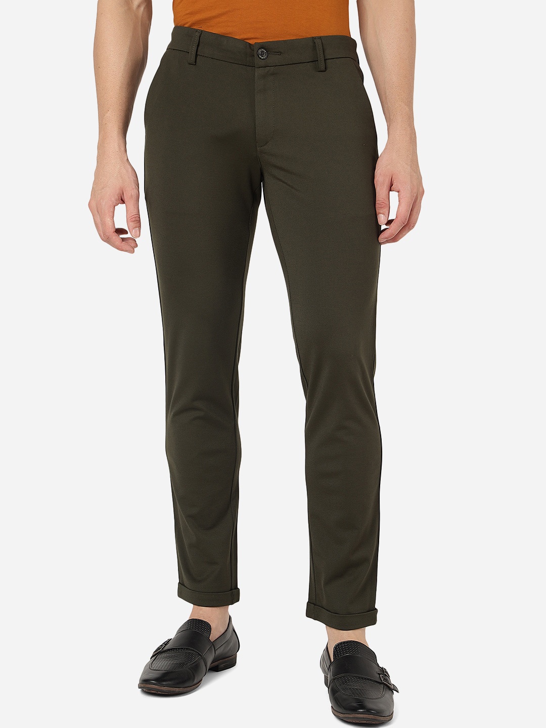 

JADE BLUE Men Regular Fit Pure Cotton Trousers, Green