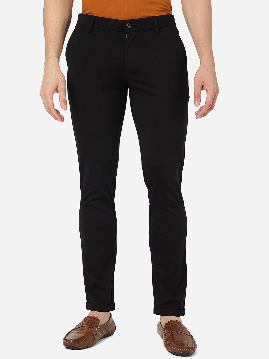 

JADE BLUE Men Mid-Rise Pure Cotton Trousers, Black