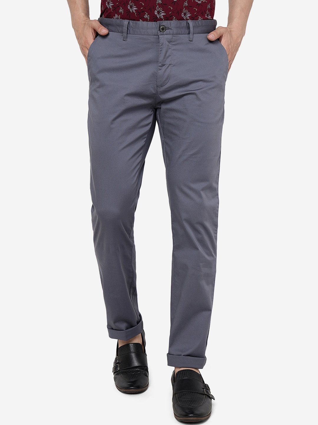 

JADE BLUE Men Slim Fit Mid-Rise Pure Cotton Chinos, Purple