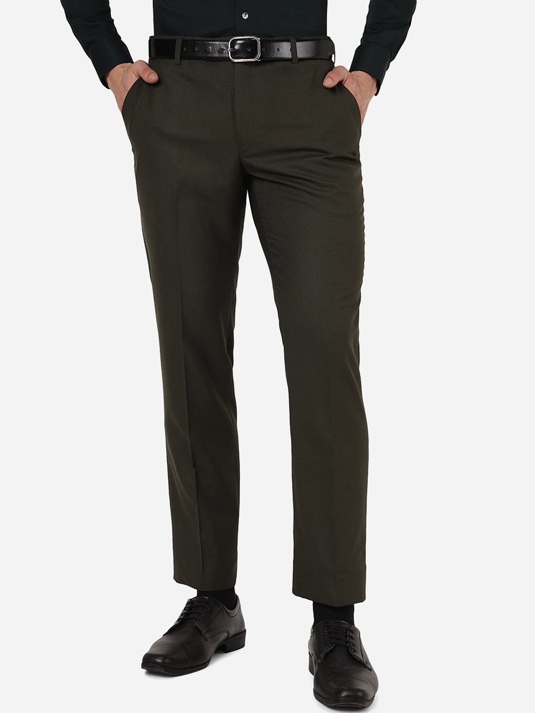 

JADE BLUE Men Mid-Rise Plain Formal Trousers, Green