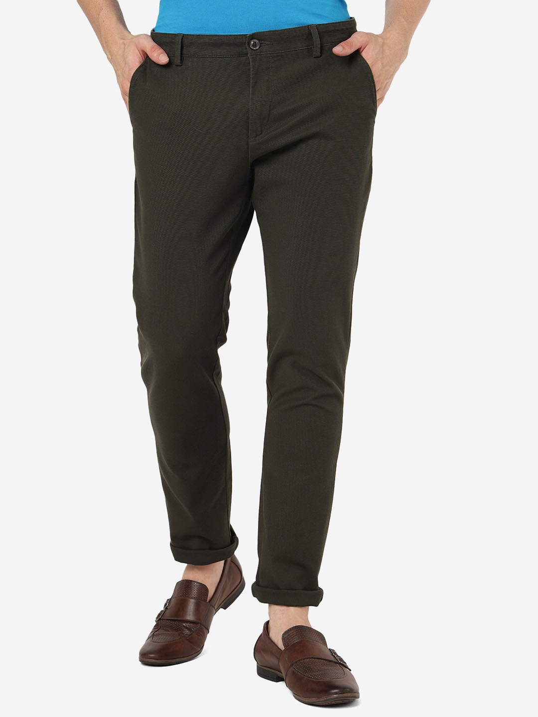 

JADE BLUE Men Slim Fit Pure Cotton Trousers, Green