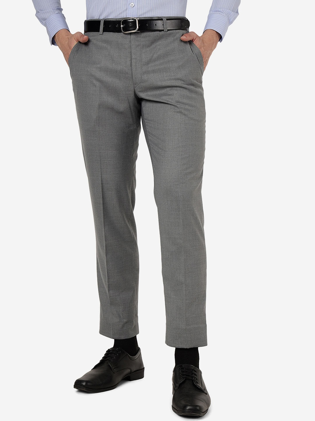

JADE BLUE Men Mid-Rise Plain Formal Trousers, Grey