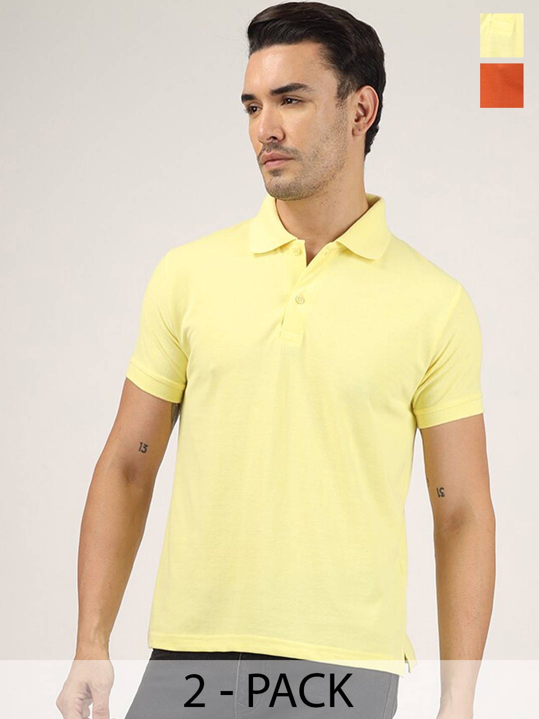 

Greylongg Pack Of 2 Polo Collar T-shirt, Yellow