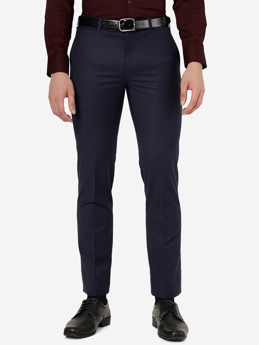 

METAL Men Slim Fit Mid-Rise Formal Trousers, Blue