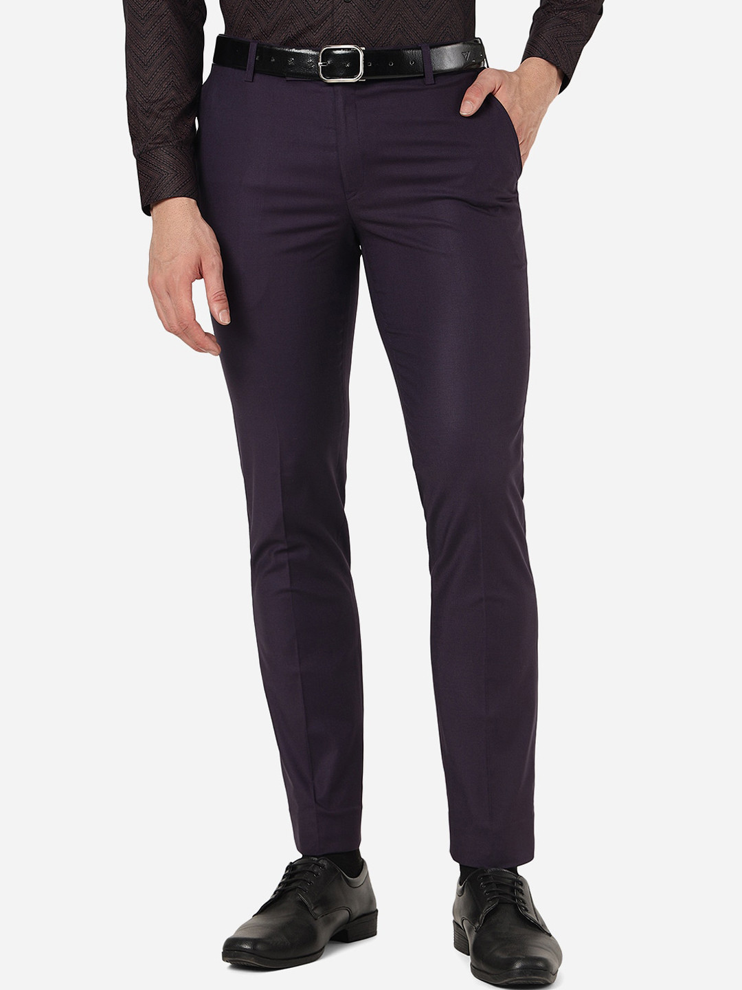 

METAL Men Slim Fit Formal Trousers, Purple