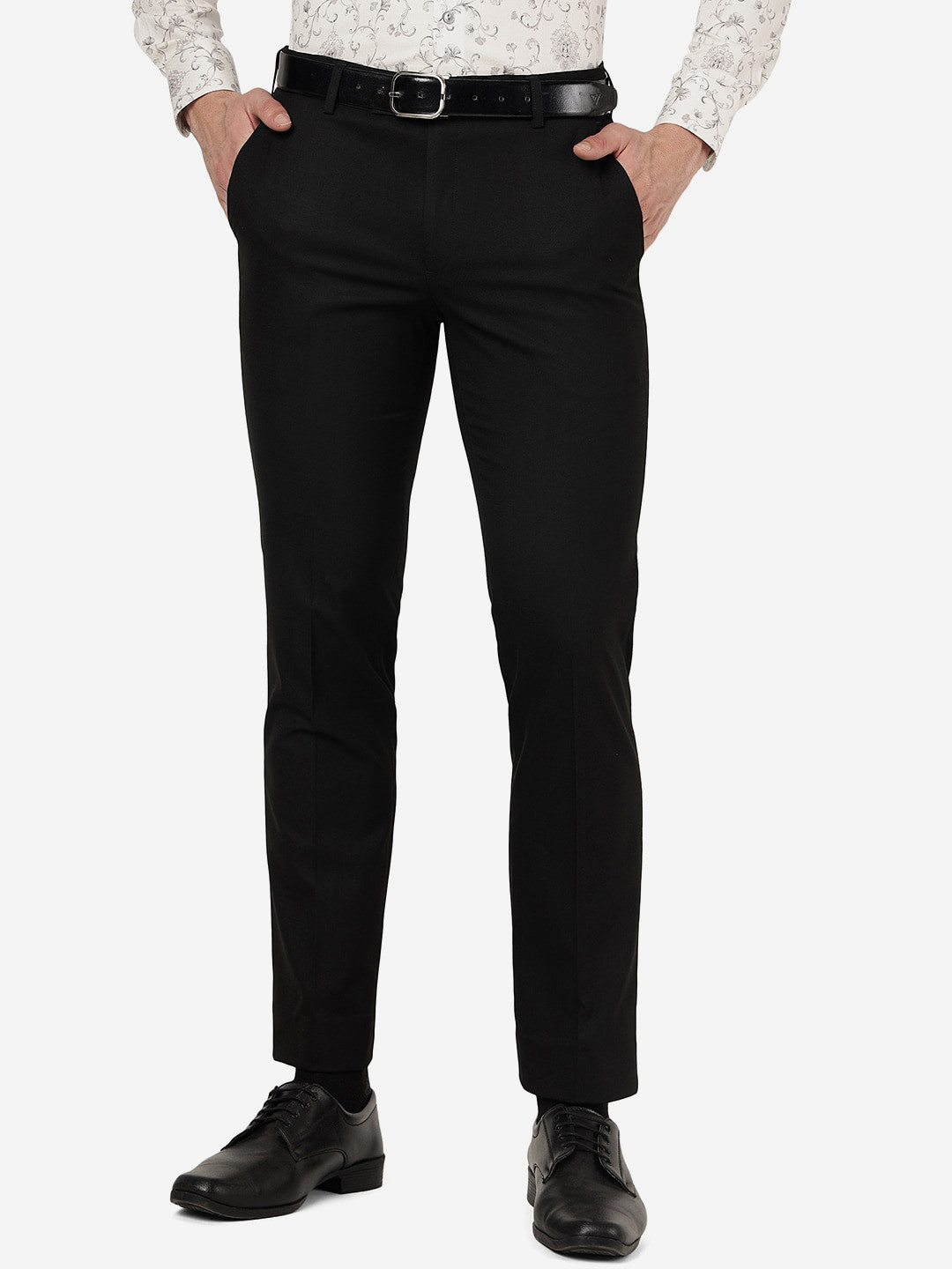 

METAL Men Slim Fit Mid-Rise Formal Trousers, Black