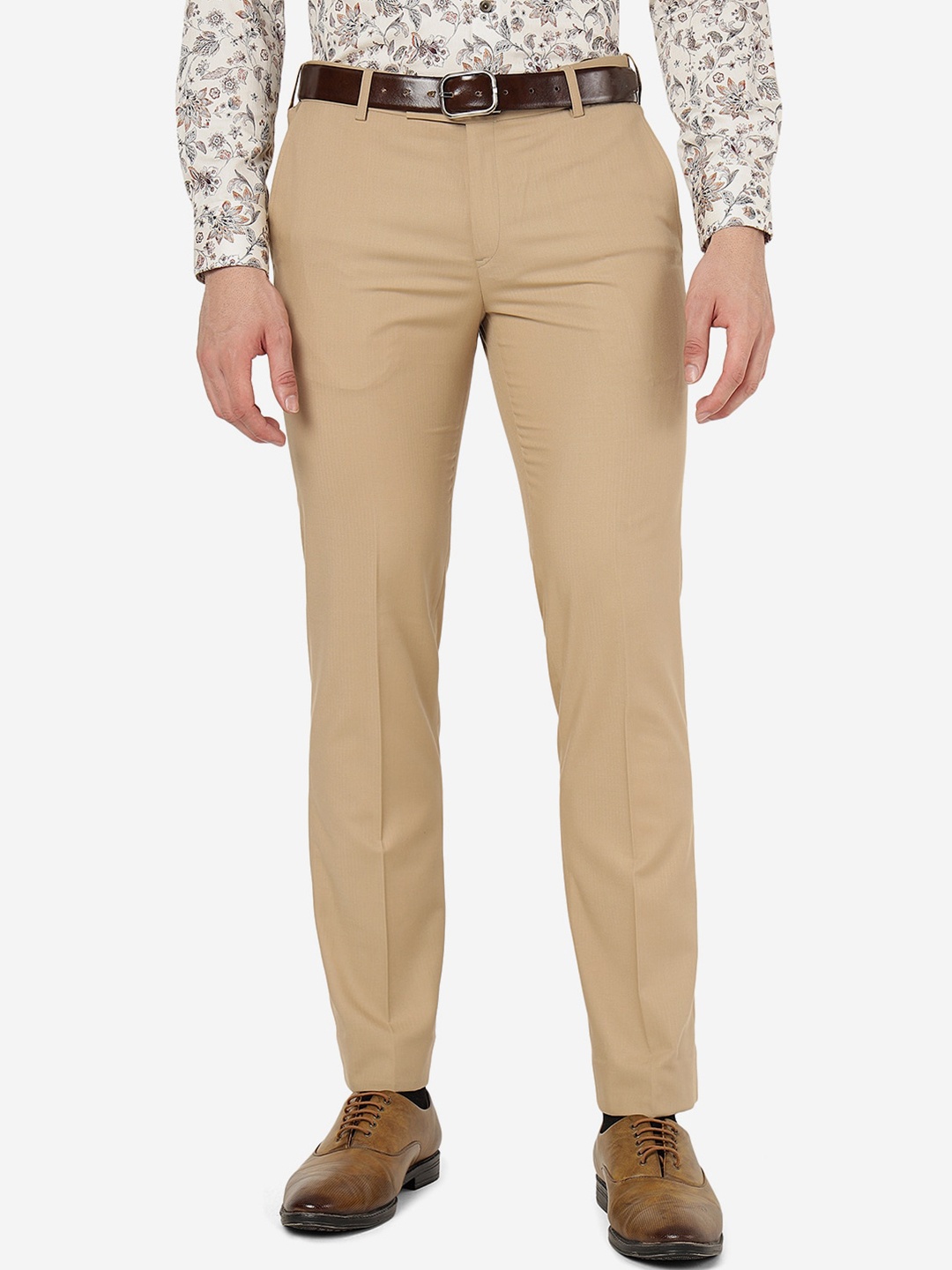 

METAL Men Slim Fit Formal Trousers, Beige