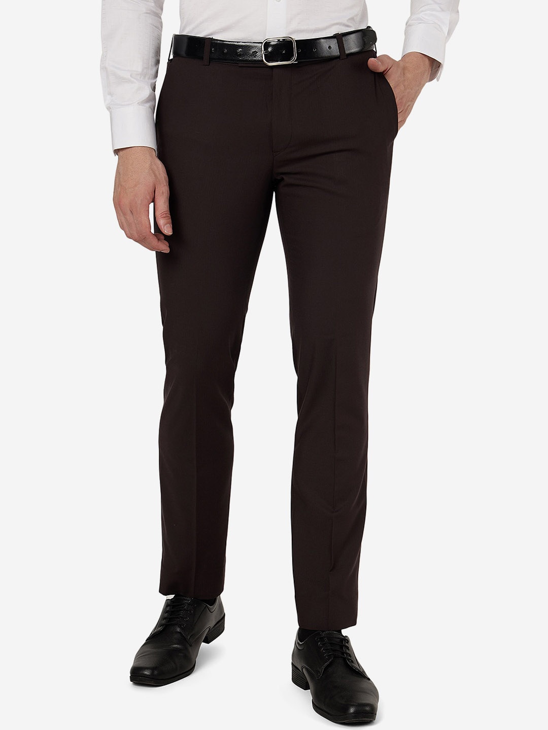 

METAL Men Slim Fit Mid-Rise Formal Trousers, Brown