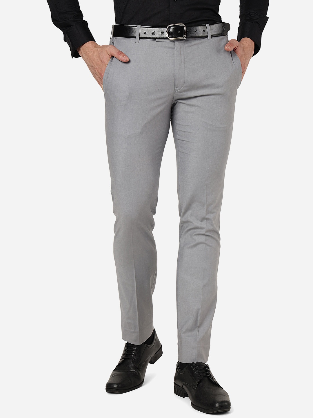 

METAL Men Slim Fit Mid-Rise Formal Trousers, Grey