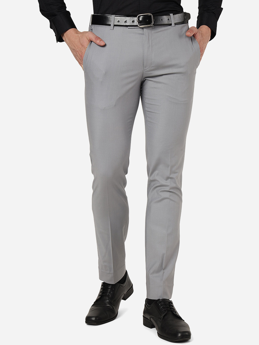 

METAL Men Slim Fit Formal Trousers, Grey