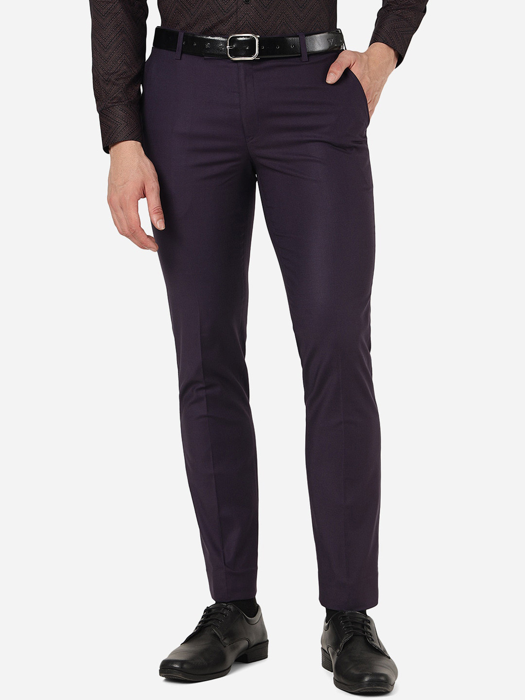 

METAL Men Slim Fit Formal Trousers, Purple