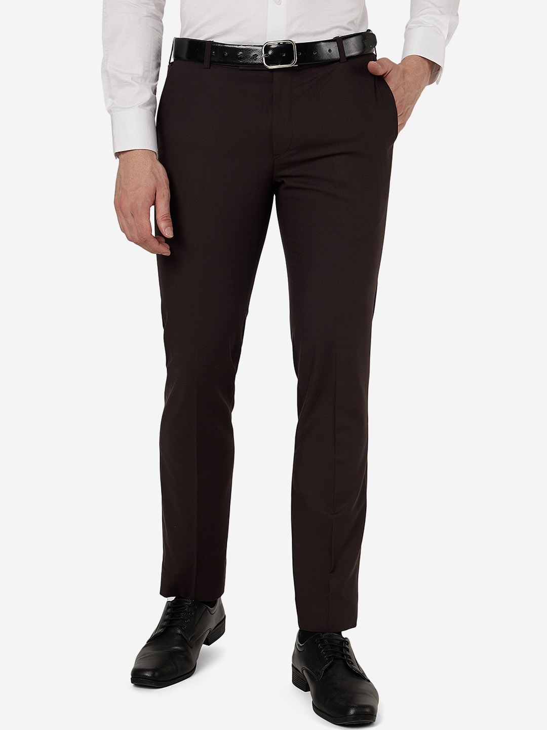 

METAL Men Slim Fit Mid-Rise Formal Trousers, Brown