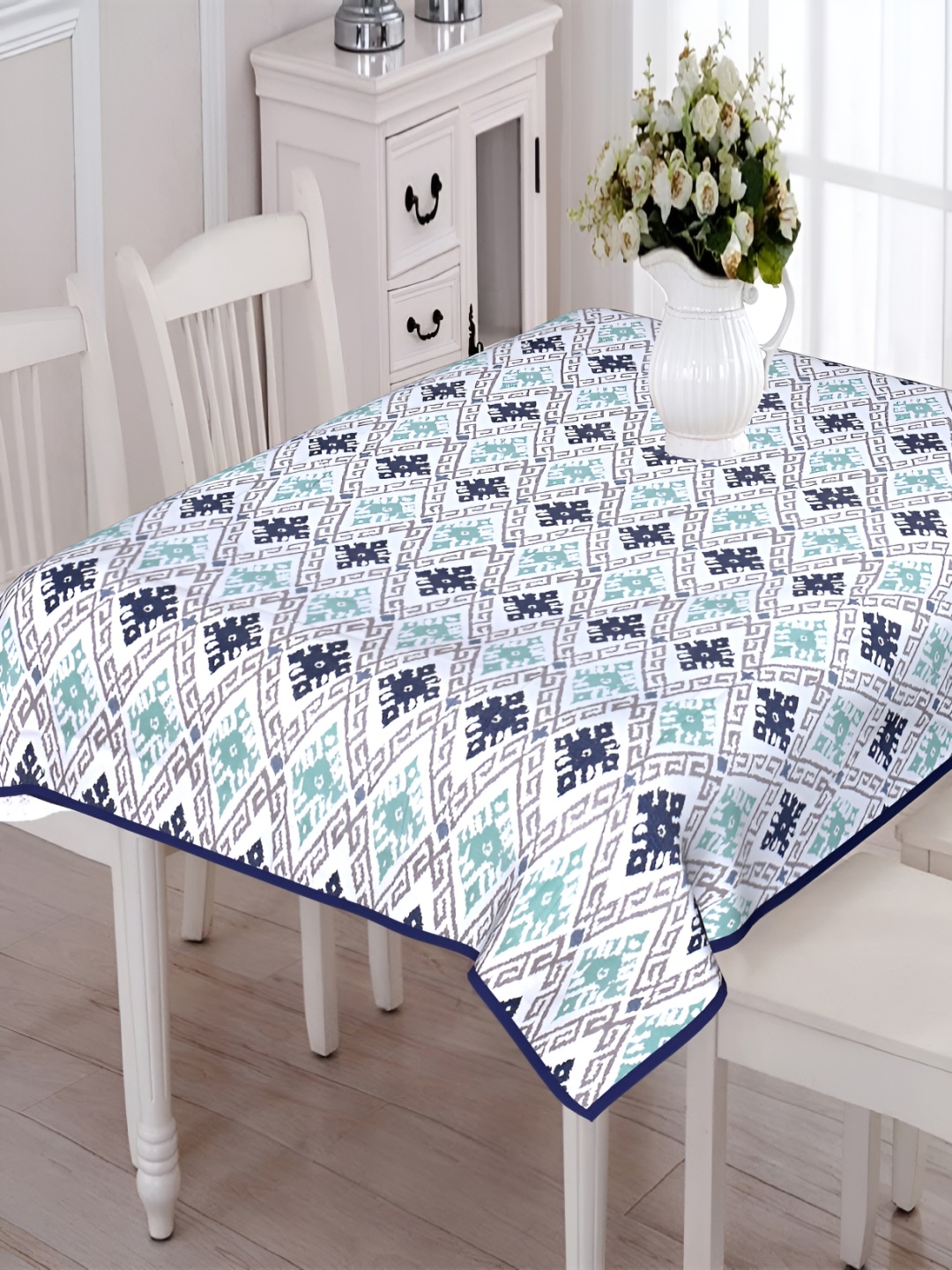 

Texstylers Blue Geometric Anti-Slip Cotton 6-Seater Table Cover
