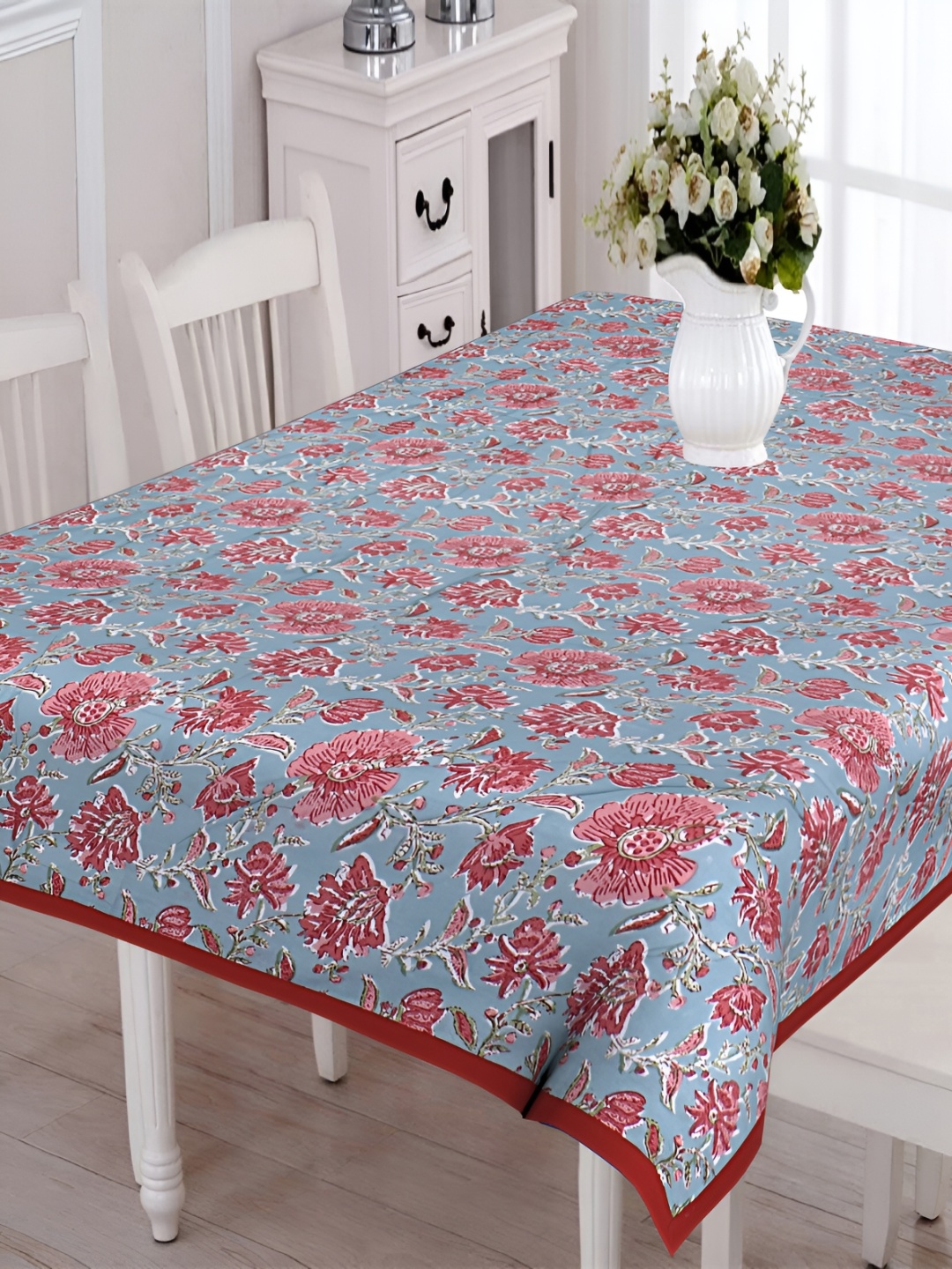 

Texstylers Blue & Red Floral Anti Slip Cotton 6 Seater Table Cover