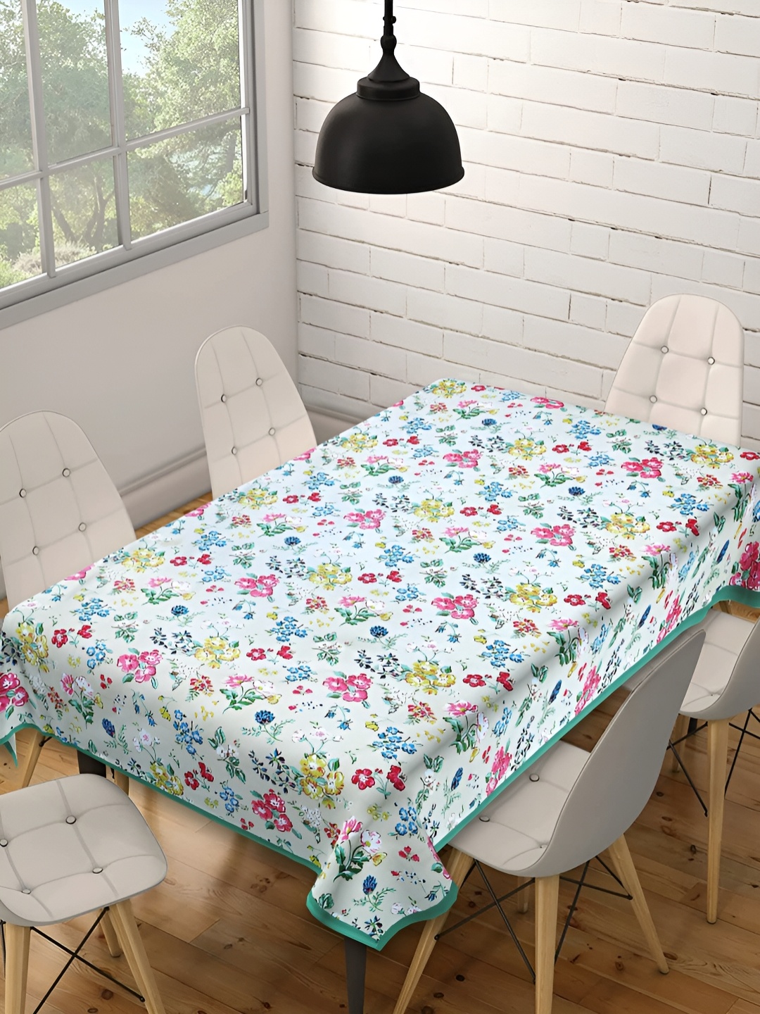 

Texstylers Beige & Blue Floral Anti Slip Cotton 6 Seater Table Cover