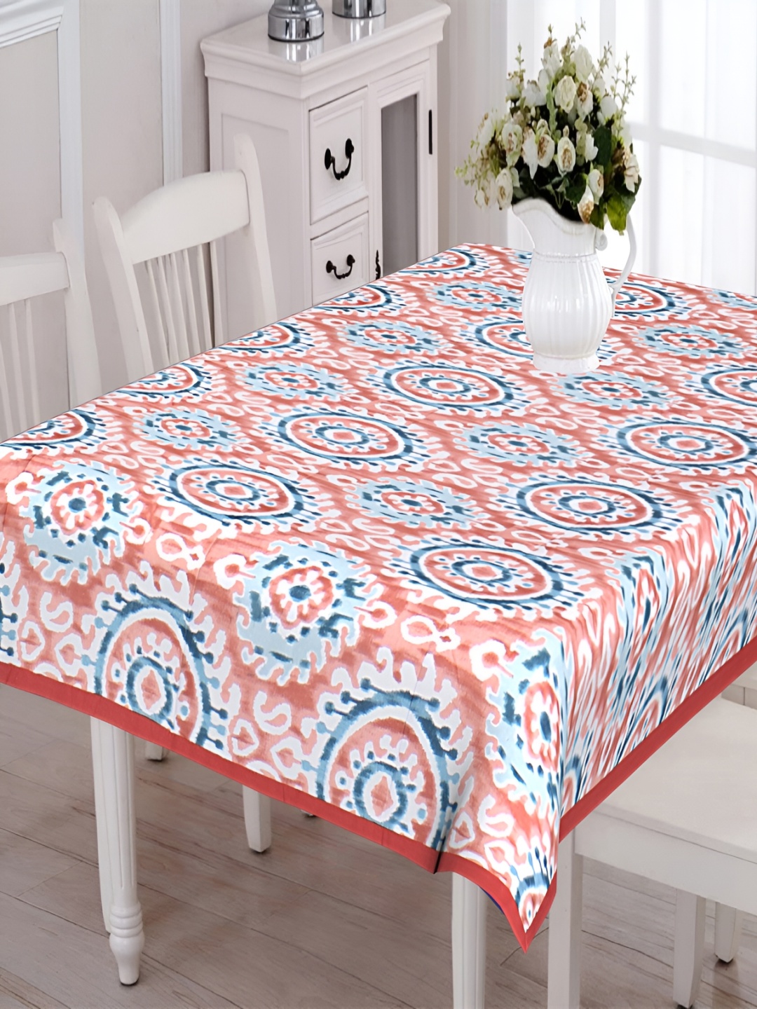 

Texstylers Blue & Red Ethnic Motifs Anti Slip Cotton 6 Seater Table Cover
