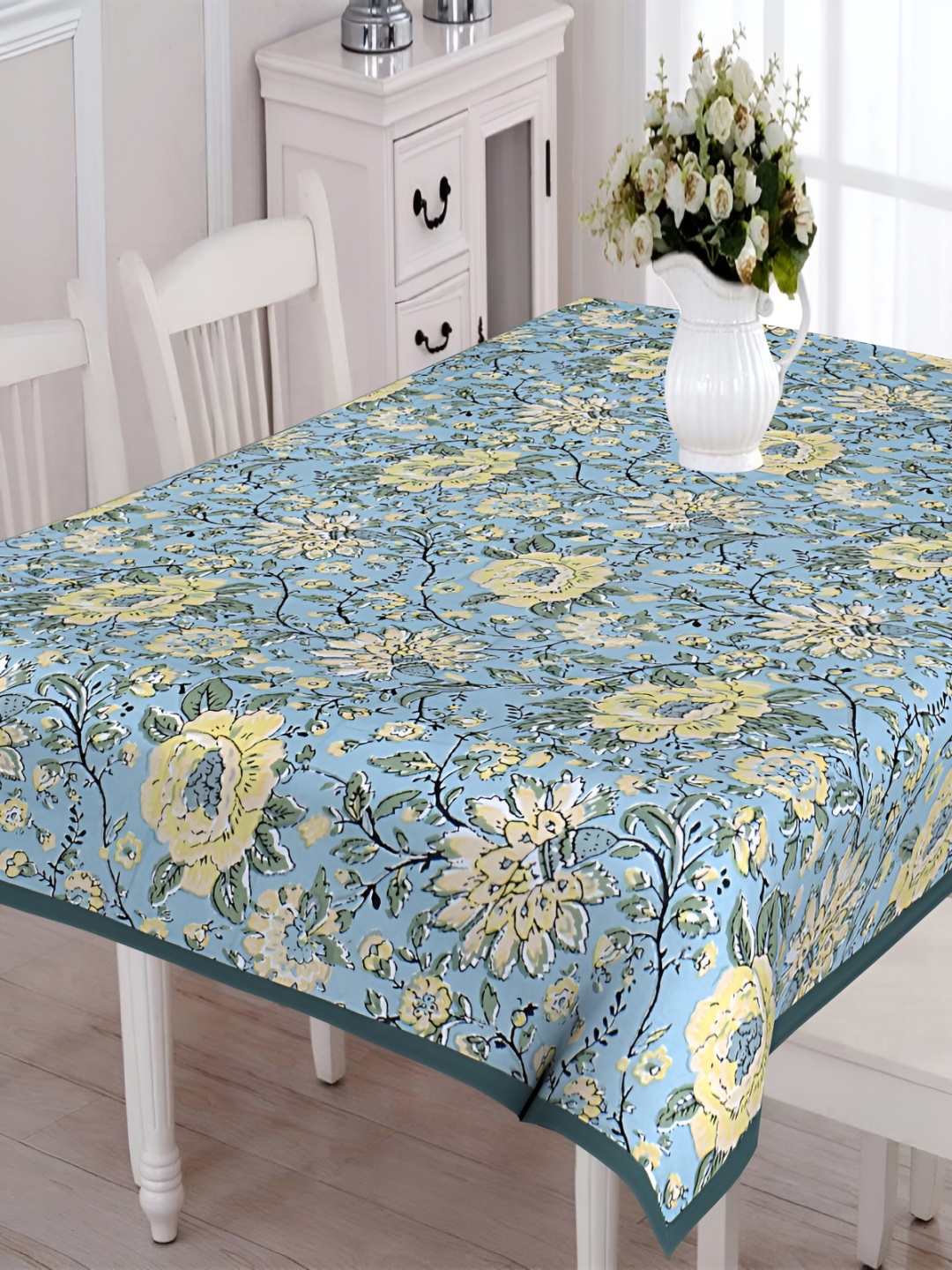 

Texstylers Blue & Green Ethnic Motifs Anti-Slip Cotton 6-Seater Rectangular Table Cover