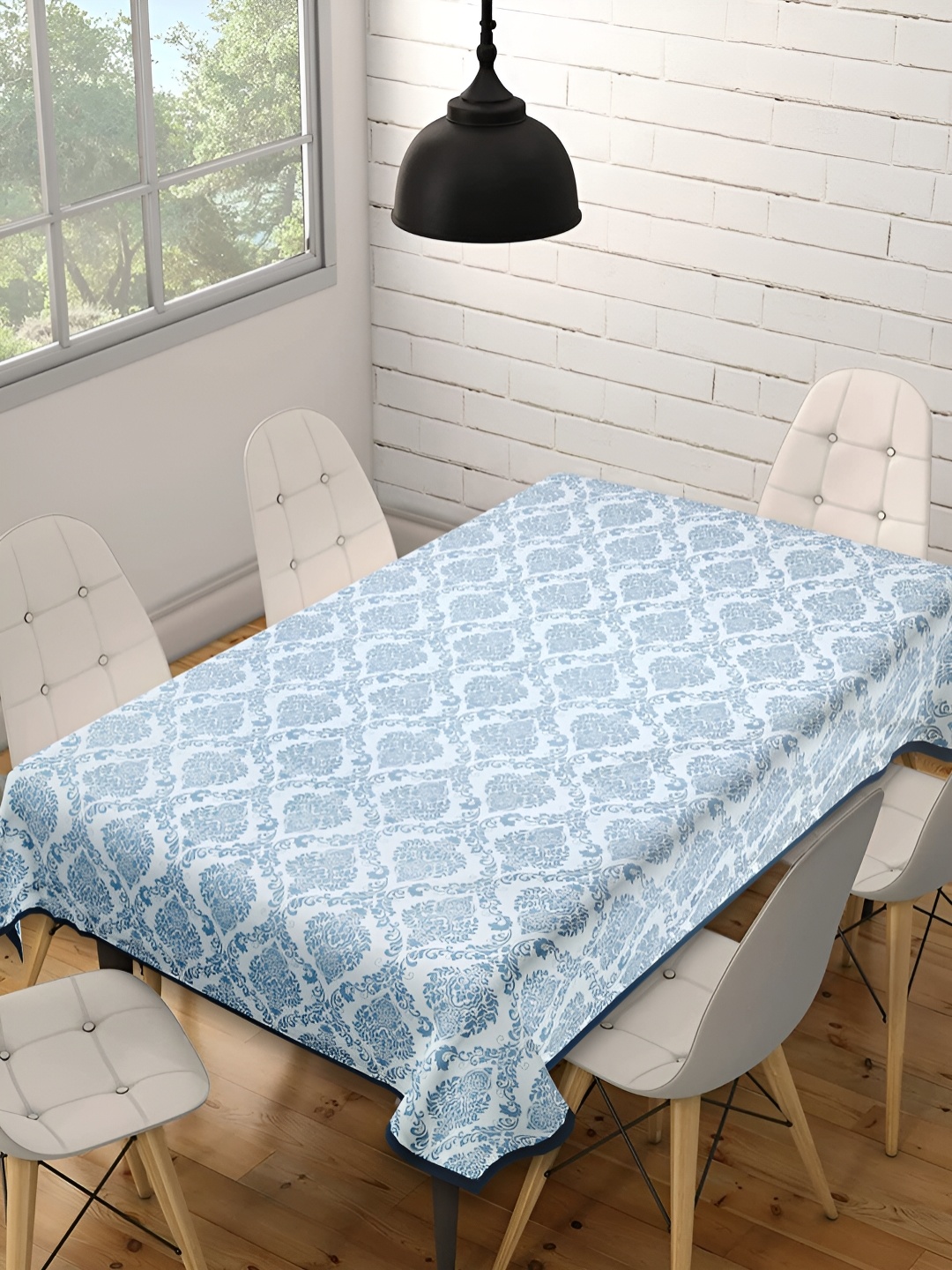 

Texstylers White & Blue Ethnic Motifs Anti-Slip Cotton 6-Seater Rectangular Table Cover