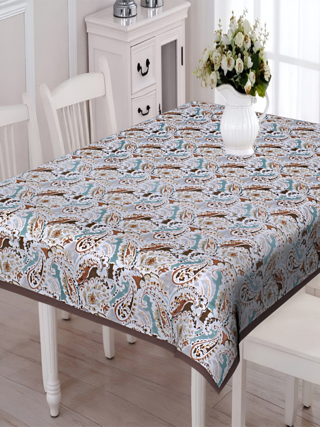 

Texstylers Coffee Brown Ethnic Motifs Anti-Slip Cotton 6-Seater Rectangular Table Cover